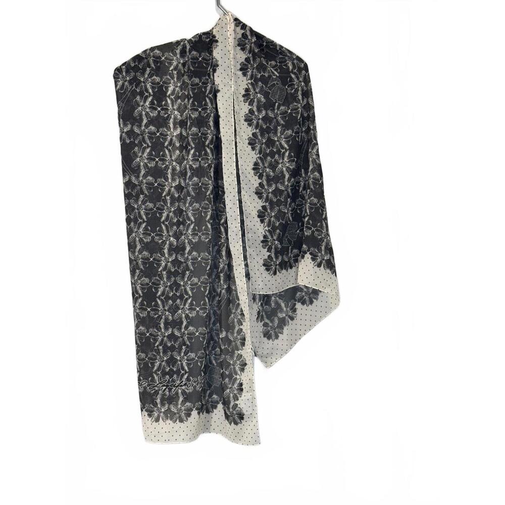 Karl Lagerfeld Paris Black and White Floral Polka Dot Scarf - NWT